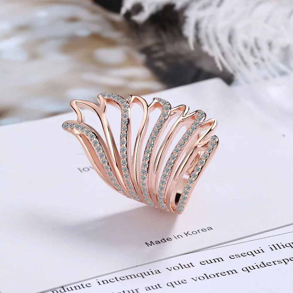 

Silver Plated Zircon Opening Ring Is Suitable for Female Korean Fashion Creative Angel Wing Elegant Wedding Bride Jewelry Gifts