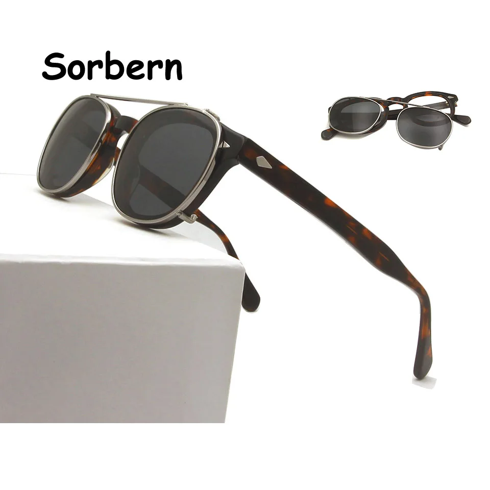 Depp-gafas redondas coreanas de acetato para hombre y mujer, anteojos de sol polarizados con Clip a presión, montura óptica para miopía, Uv400