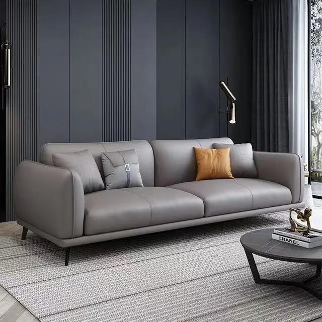 

Nordic leather sofa layer leather modern living room small family type three person light luxury leather personality simple sofa