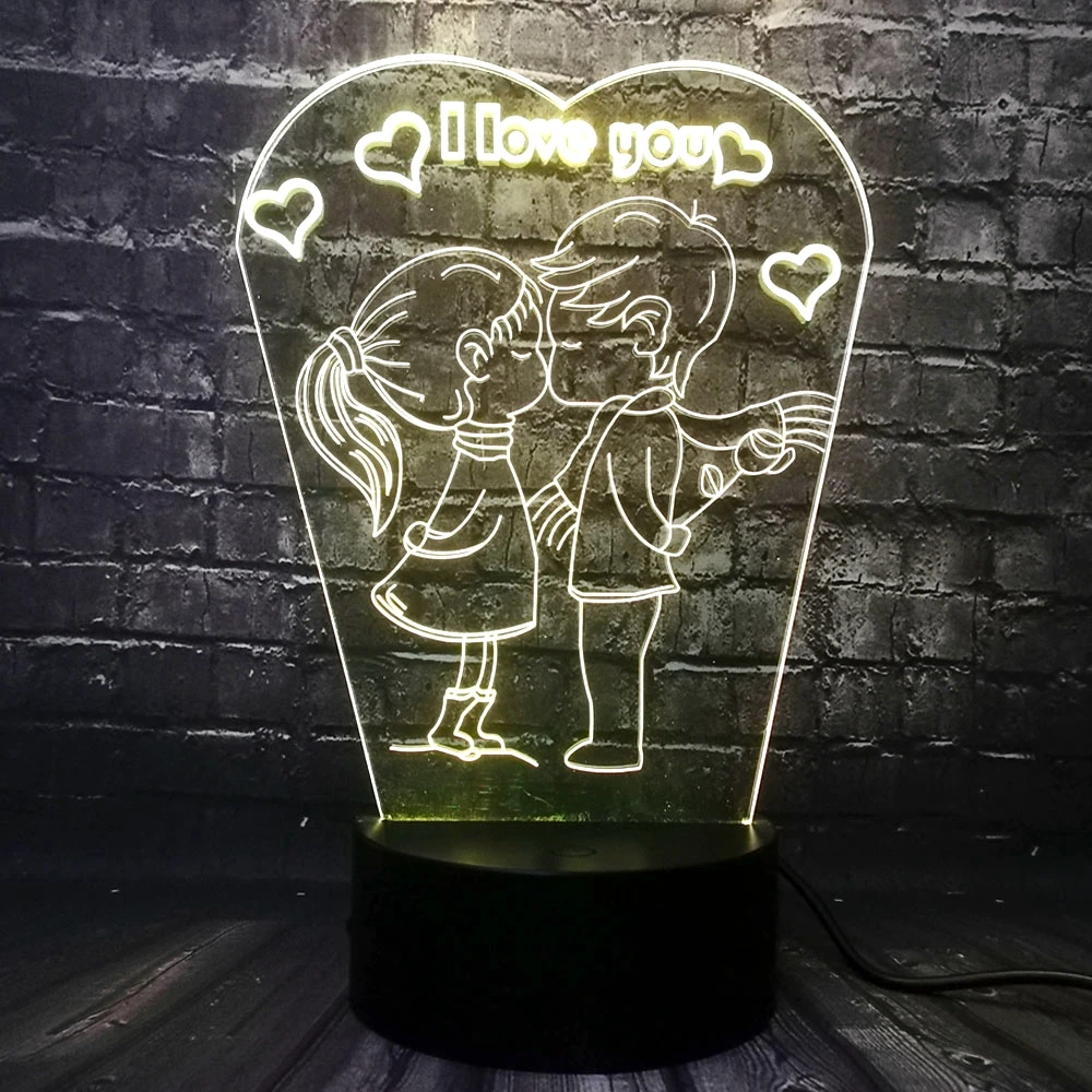 Романтический 3D светодиодный светильник с надписью «I LOVE YOU», лампа RGB, ночник, светильник для мальчика, поцелуя, девочки, стол для спальни, Декор, Подарочная бутафория для любимой девушки