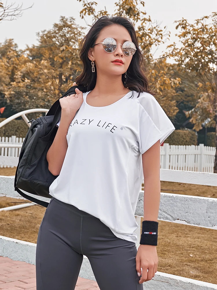 Футболка Lusure Женская Спортивная с коротким рукавом свободная быстросохнущая