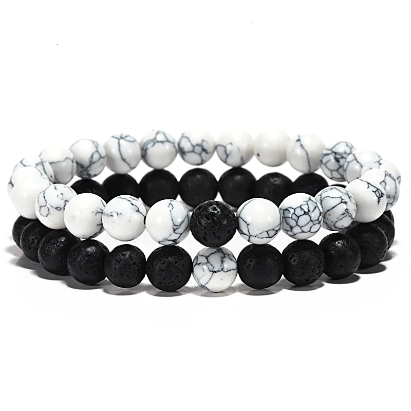 Пара браслет/Парные браслеты для женщин и мужчин Черный белый с бусинами из