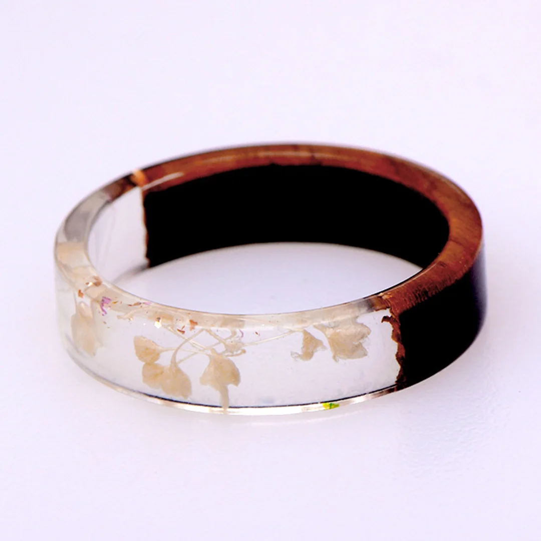 Кольцо из дерева с сушеным цветком кольцо ручной работы смолы винтажное