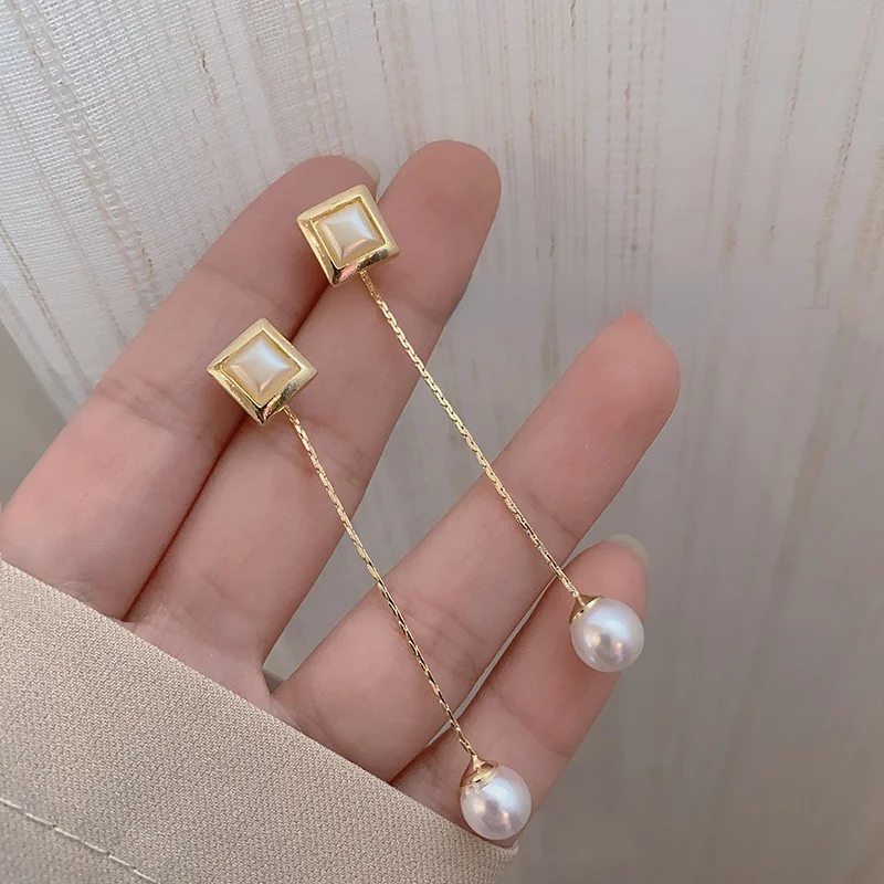 

2021 New Fashion Natural Pearl Gold Long Pendant Earrings for Woman Luxury Exquisite Korean Earrings Bride Wedding Jewelry Gift
