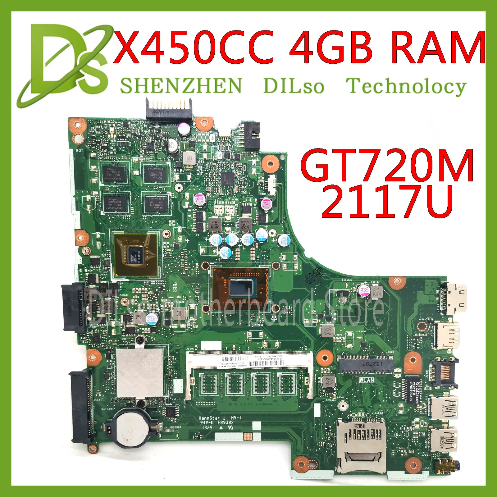 KEFU X450VC Motherboard For ASUS X450VC X450CC Laptop Motherboard original Test Mainboard 2117U CPU GT720M GPU
