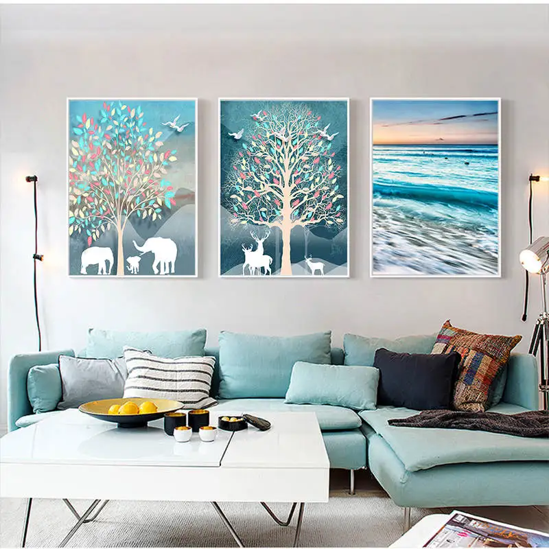 Семейный постер с лесным оленем в скандинавском стиле печать на холсте