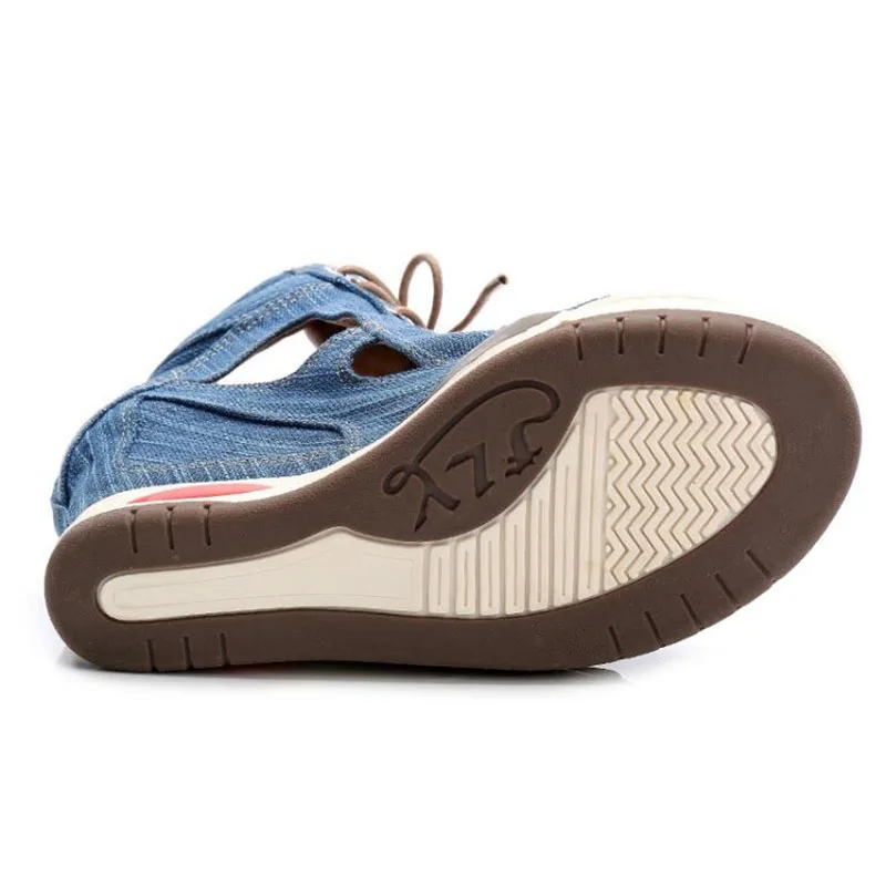 Женские джинсовые сандалии на танкетке с открытым носком | Обувь