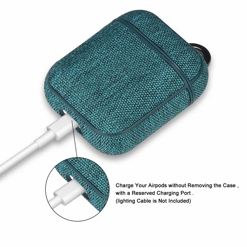 

Canvas Cloth Texture Earphone Case For Apple AirPods 1 2 Bluetooth Wireless Headset Charging Box Shockproof Cover Bag With Hook