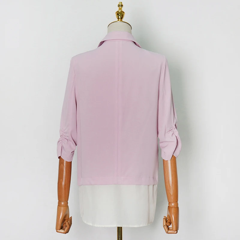 

TWOTWINSTYLE Hit Color Patchwork Blazer For Women Notched Half Sleeve Straight Casual Blazers Female 2021 Spring Fashion Clothes