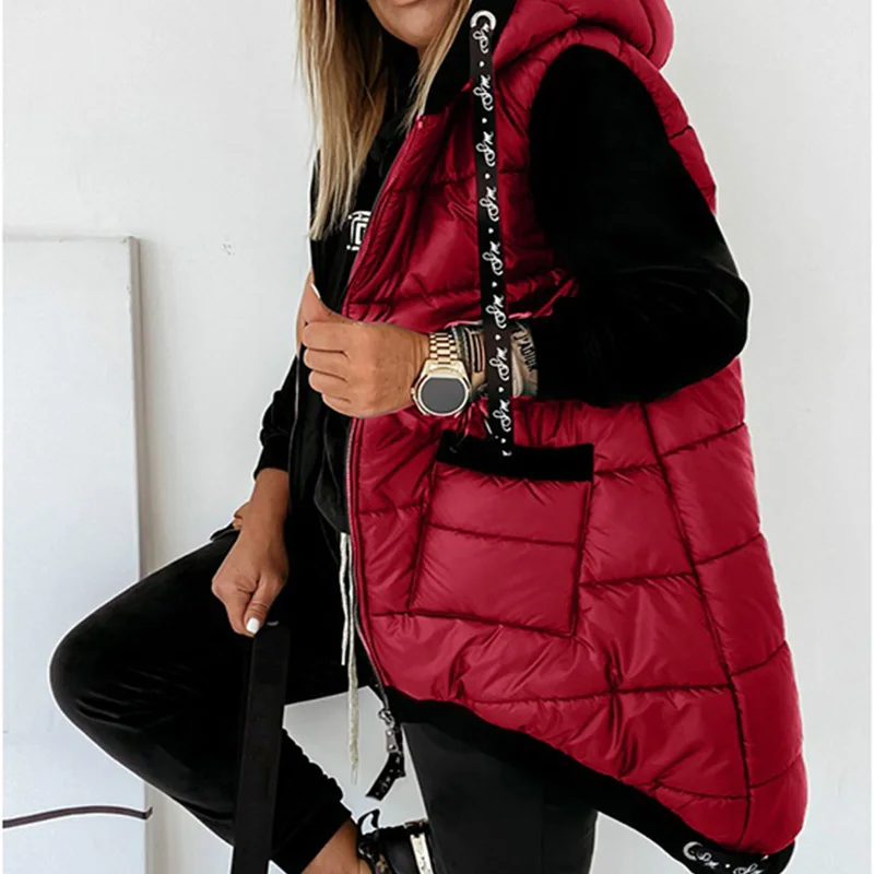

Cotton Jacket sleeveles Jacket Hooded Sleeveless Cotton Jacket Top 2021 Winter New Ladies Fashion Solid Color Quilted Jacket