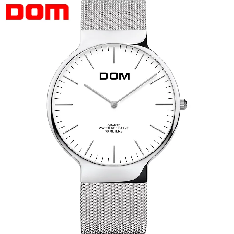 full silver Часы мужские DOM Топ люксовый бренд Мужские часы ультра тонкий Нержавеющая сталь сетка ремешок кварцевые наручные часы модные повседневные часы - Цвет: full silver