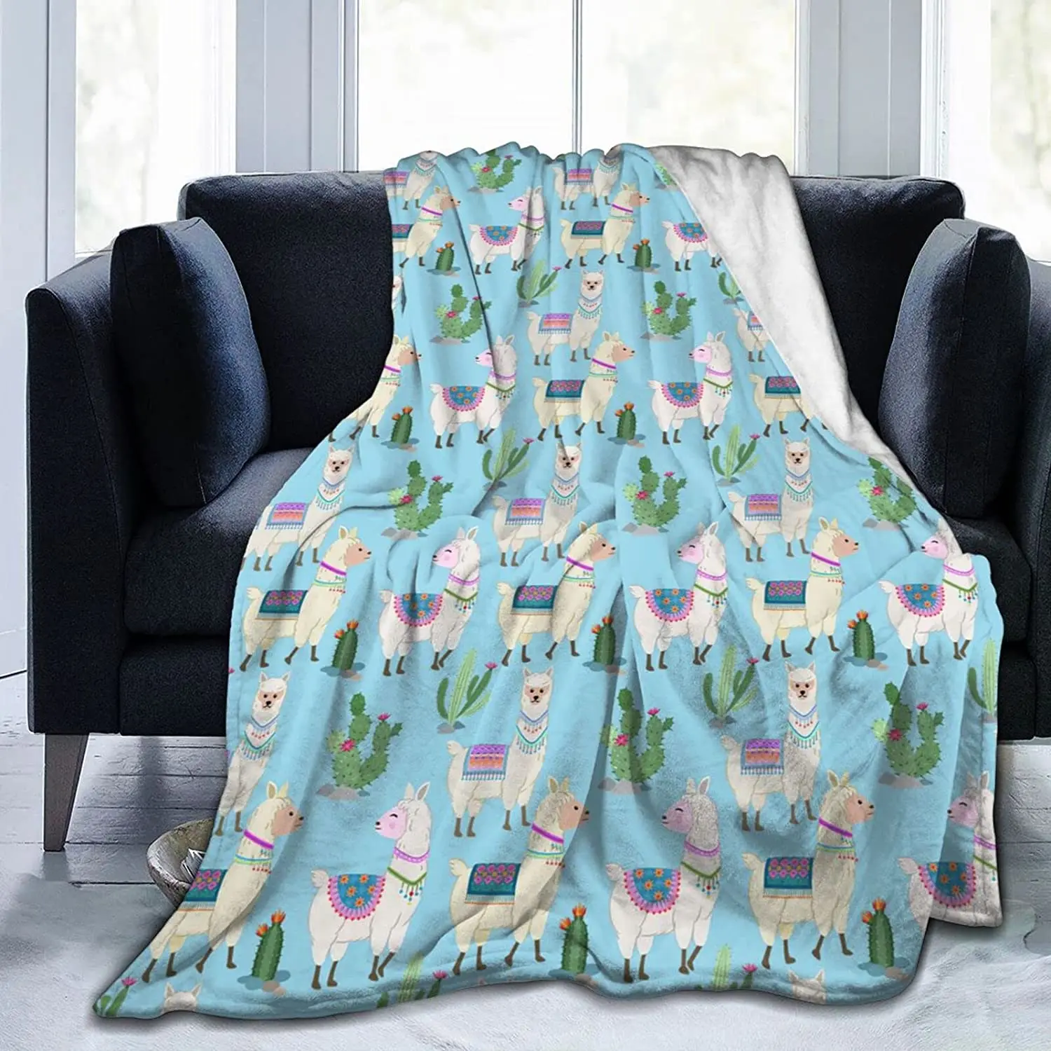 

Blanket Cartoon Llama Cactus Gifts Blankets for Kids Soft Cozy Fluffy Fleece Throw Blanket for Couch Bed 50"X40"
