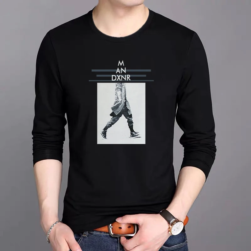 Autumn Men's fashion casual long-sleeved 100% cotton T-shirt round neck printed cartoon O-Neck men t shirt boyfriend gift 2020 | Мужская