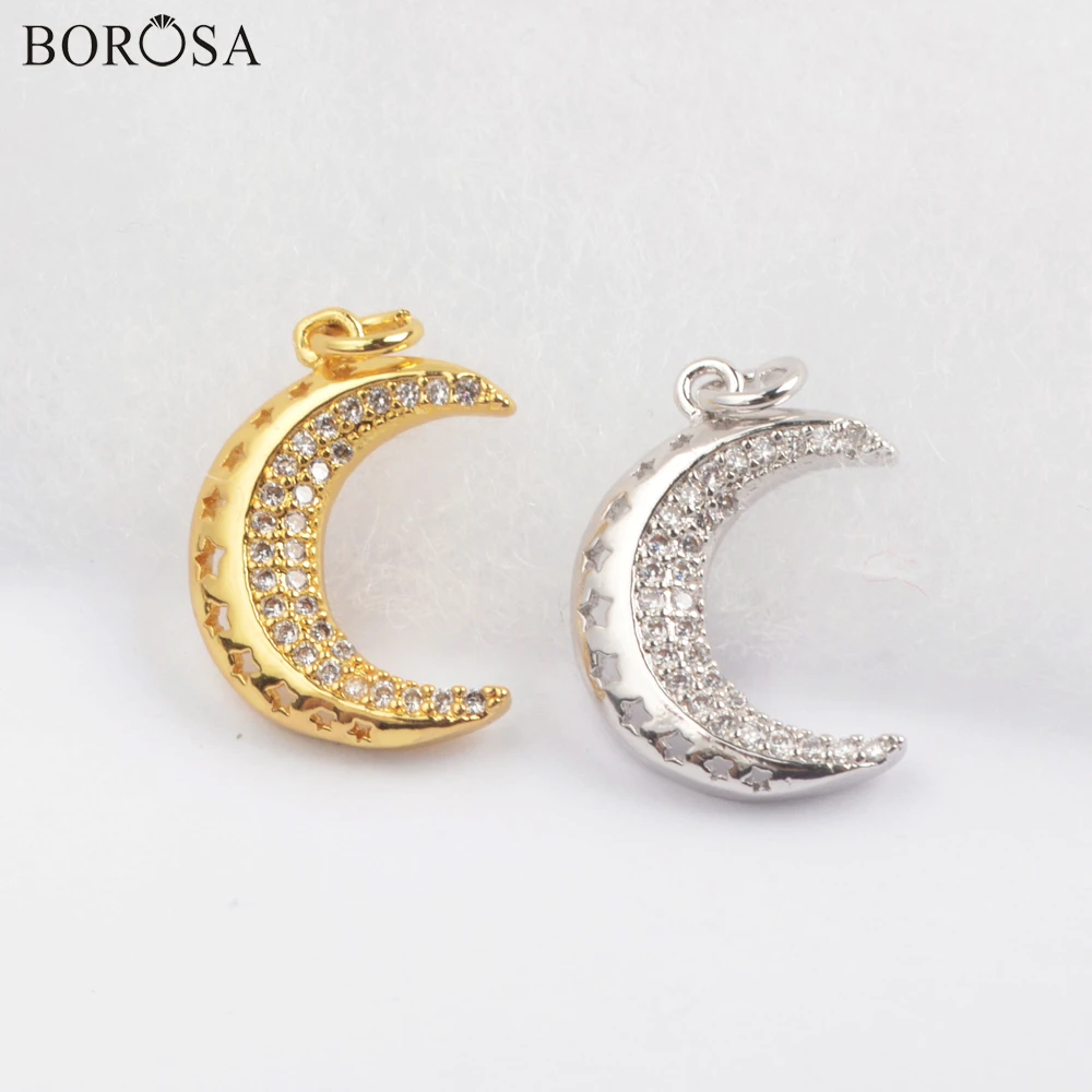 

Золотистые/Серебристые Подвески BOROSA в форме полумесяца с микро-паве CZ лунное ожерелье, подвесное женское ожерелье WX1354
