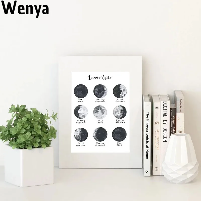 

Space Lunar Cycle Modern Poster Art Prints , Moon Phase Art Canvas Painting Home Room Science Lunar Phases Wall Pictures Decor