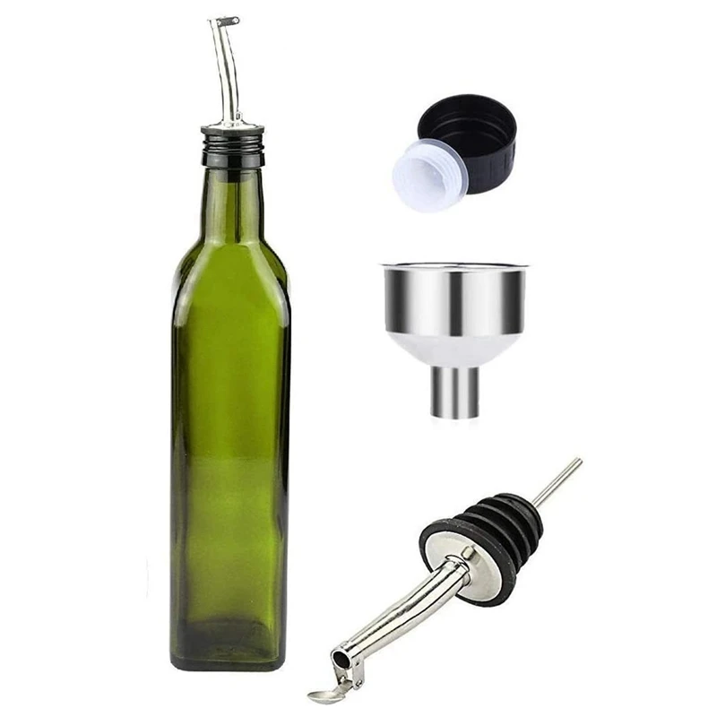 

Olive Oil Dispenser Bottle Easy Pour Spout Set - Oil and Vinegar Cruet Set with Food Grade Funnel Drip-Free