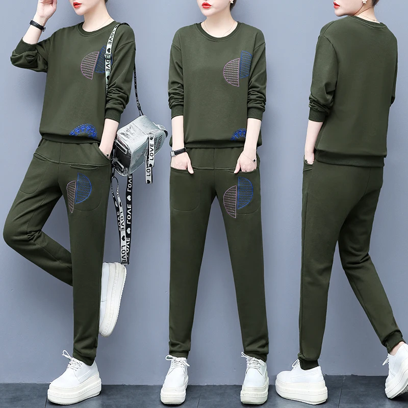 

plus-size literary fleece casual hoodies pants two-piece suit new 2020 spring loose size top trousers clothing set leisure