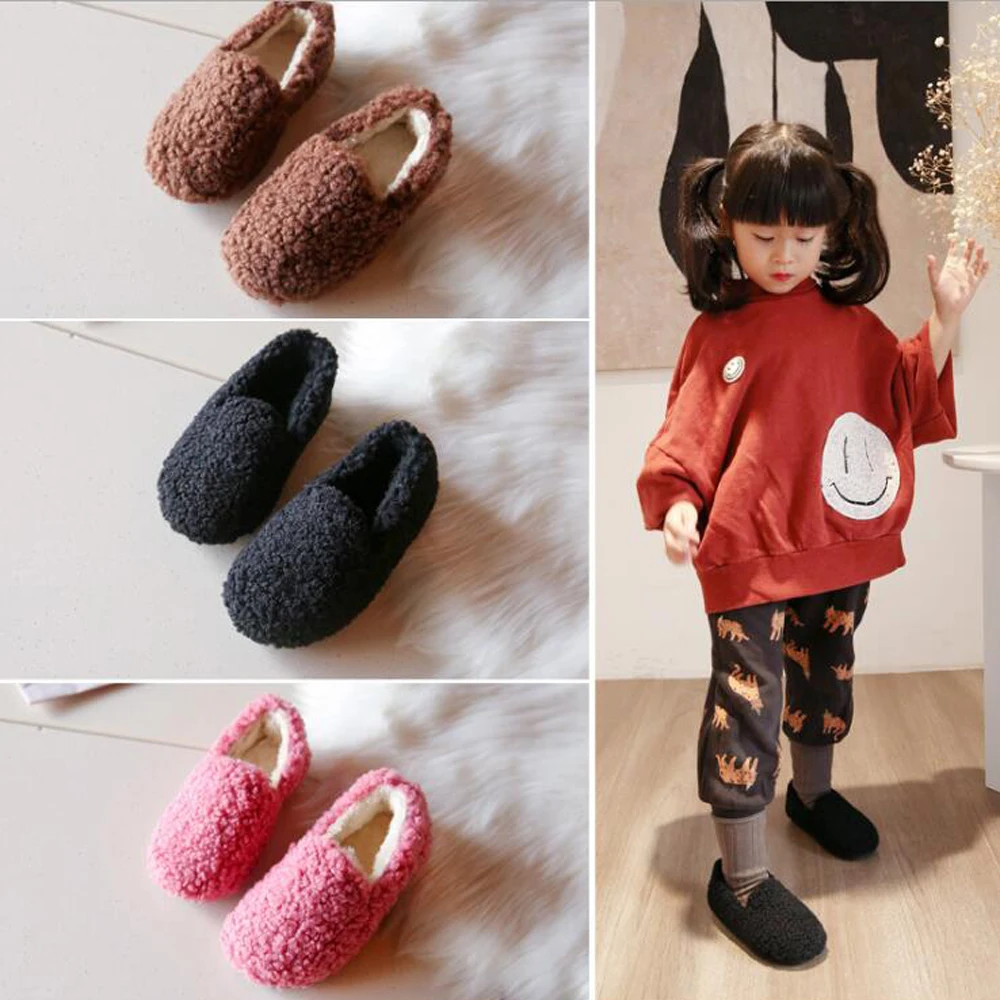 

YWPENGCAI 2020 Autumn Winter Children Shoes Girls Woolen Fur Shoes Kids Indoor Home Shoes Boys Loafers Toddler Shoes Size 21-36