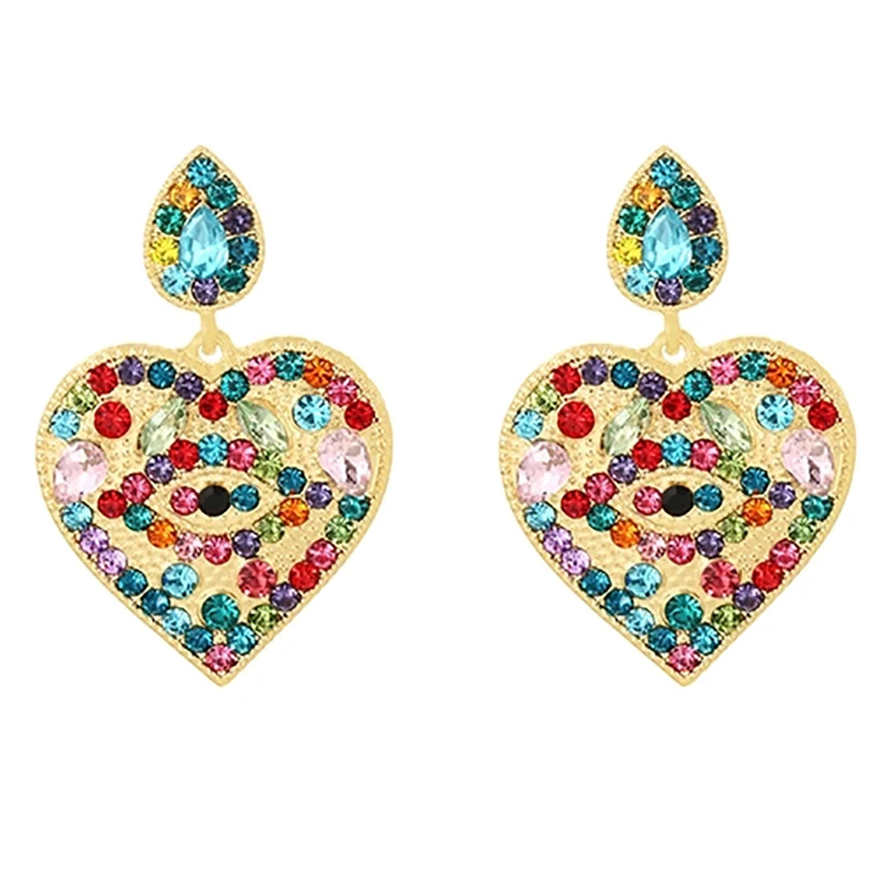

ZHINI Fashion Exaggerated Heart-Shaped Eye Earrings for Women Luxury Colorful Shiny Crystal Big Earring Party Jewelry brincos