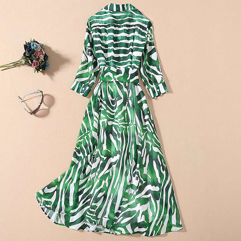 Женское длинное модельное платье элегантное винтажное платье-рубашка с принтом