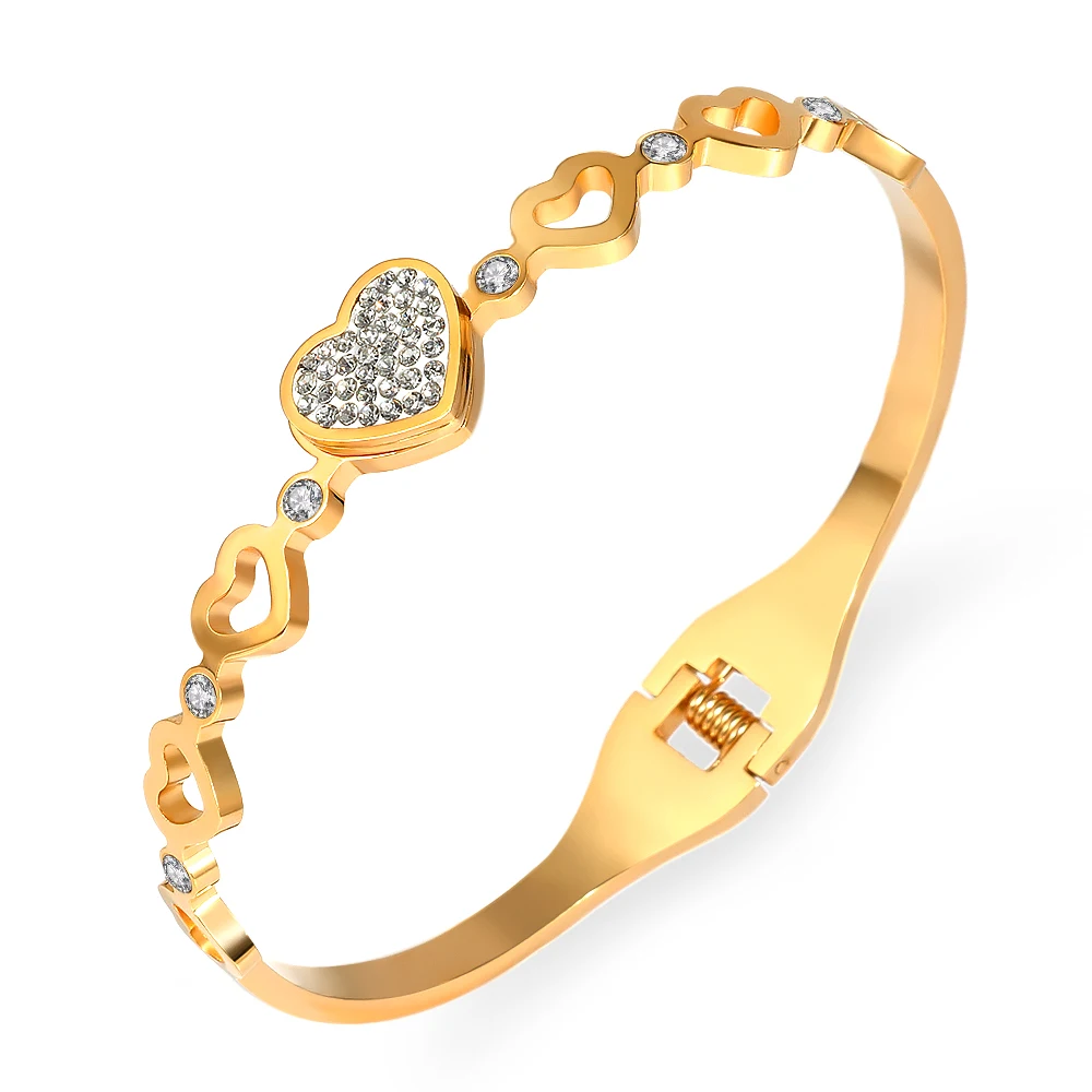 

FYSARA New 2021 Fashion Stainless Steel Lover Heart With Clay Rhinestone Bangles Beautiful Bracelets For Women Jewelry