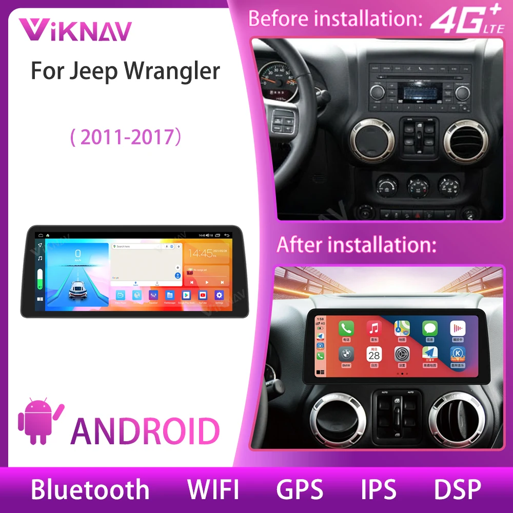 

Автомагнитола 12,3 дюйма, 128 ГГц, для Jeep Wrangler 2011-2017, Android, радио, стерео, мультимедийный плеер, GPS-навигация, Carplay, DVD, IPS, головное устройство