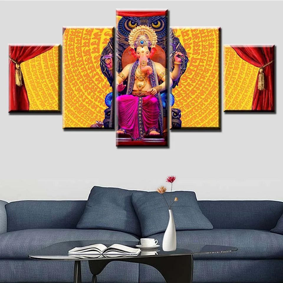 5 панелей изображение слона Бога настенное искусство Ганеша гостиная