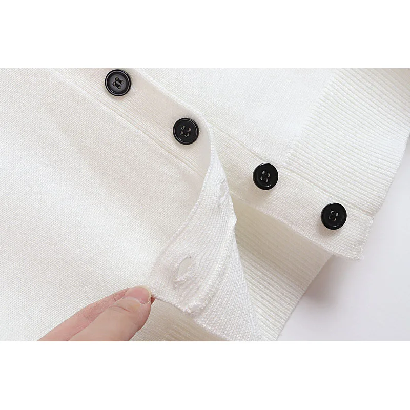 

2021 Spring Autumn White Casual Knitting Cardigan Embroidery Flowers Peter Pan Collar Bowknot Slim Outerwears Knitwear C-080