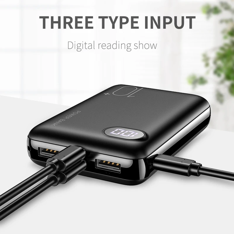 Мини Внешний аккумулятор 10000 мАч светодиодный дисплей два USB для xiaomi iPhone Huawei