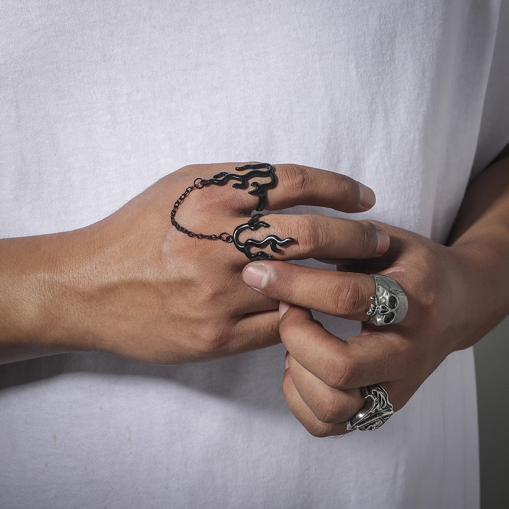 Панк Harajuku пламя двойное кольцо регулируемая модная цепочка хип-хоп для мужчин