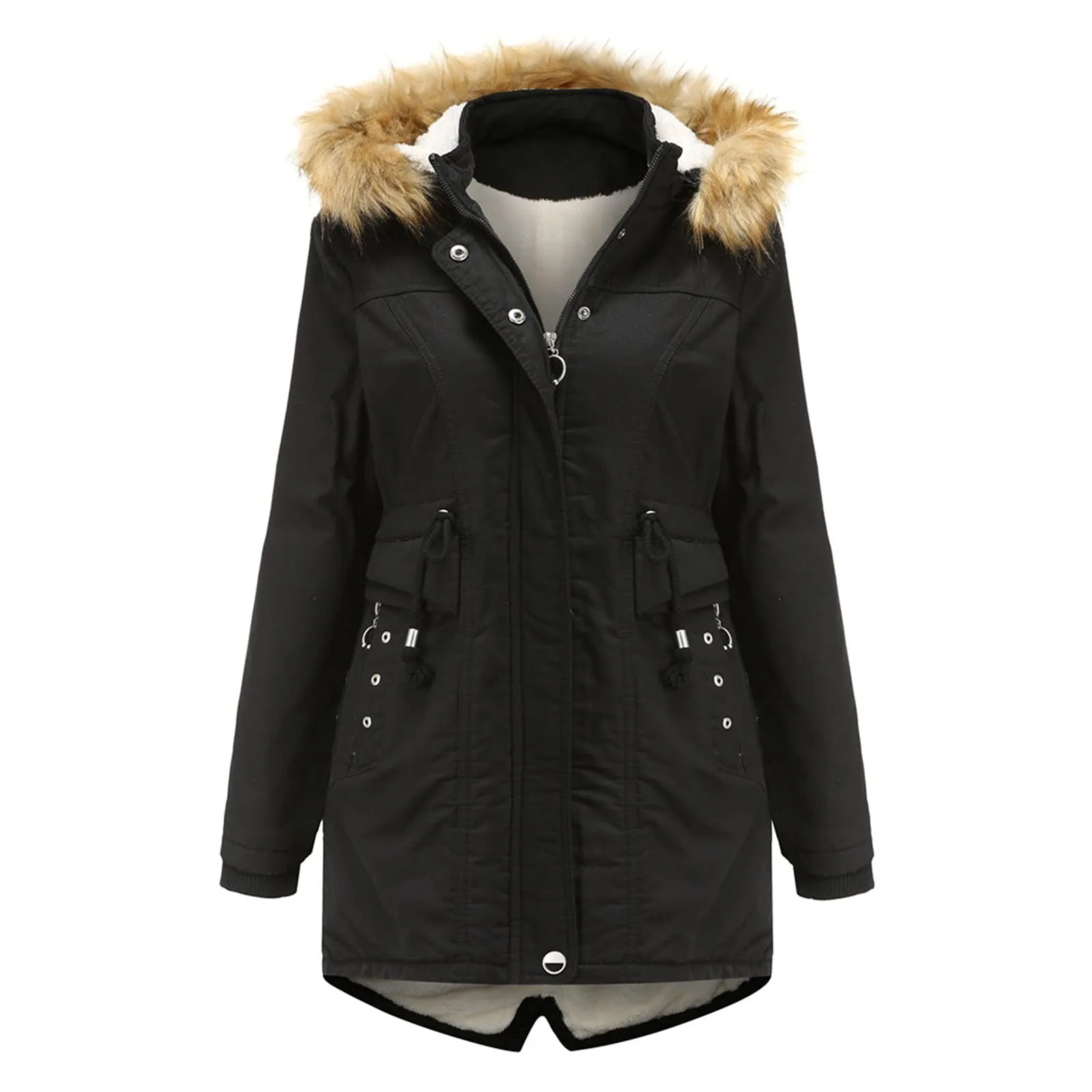 

Ladies Winter Solid Color Long Sleeve Zip Pocket Jacket Harajuku Elegant Jacket Fashion Oversize Parka Coat Hooded Cotton Jacket