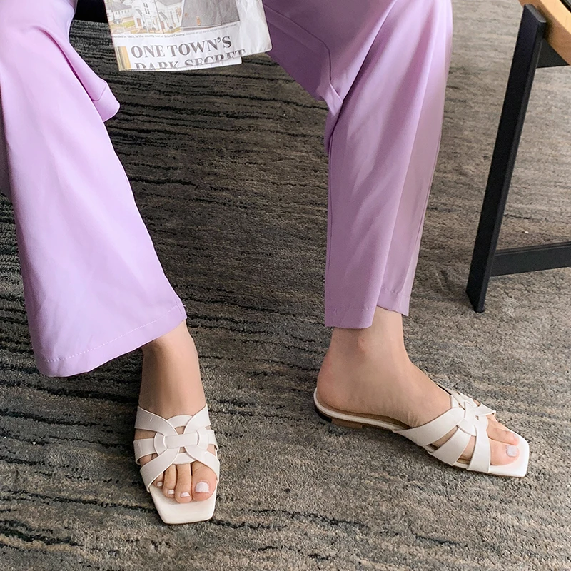 

Genuine Leather Female Slipper 2021 Fashion Punk flats Heels Sandals For Women Casual Basic Shoes Woman size 34-43