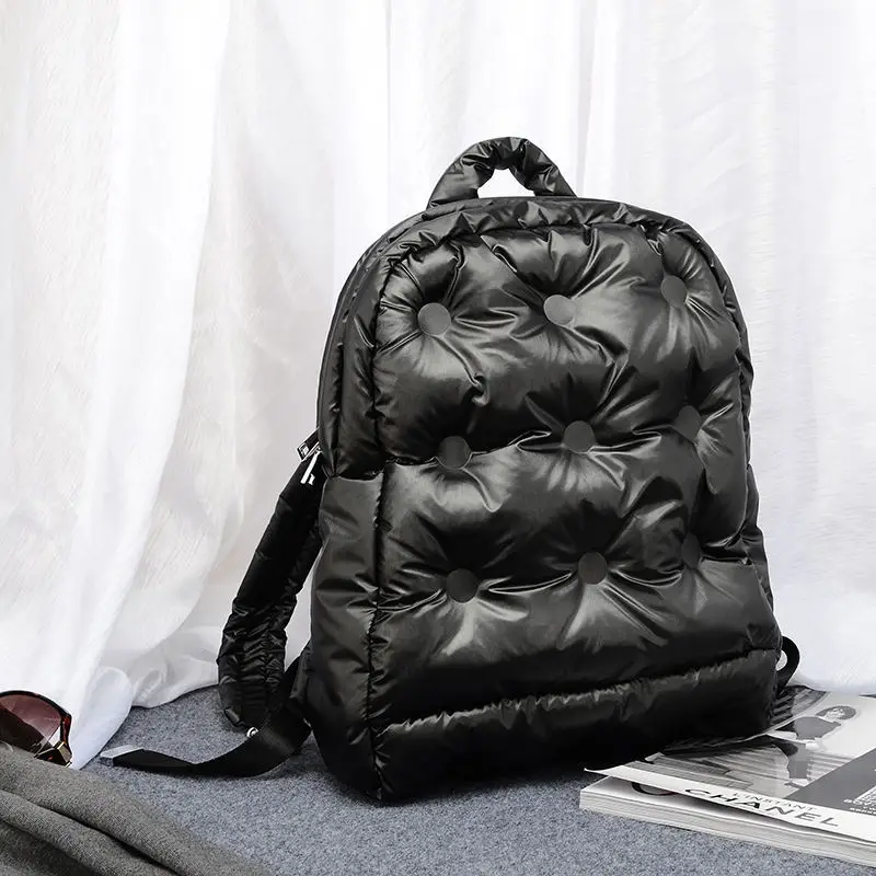 

Vintage Space Cotton Back Pack Bags for Women Fashion Padded Down Women Backpacks School Bag Lady Winter Quilting Shoulder Bag