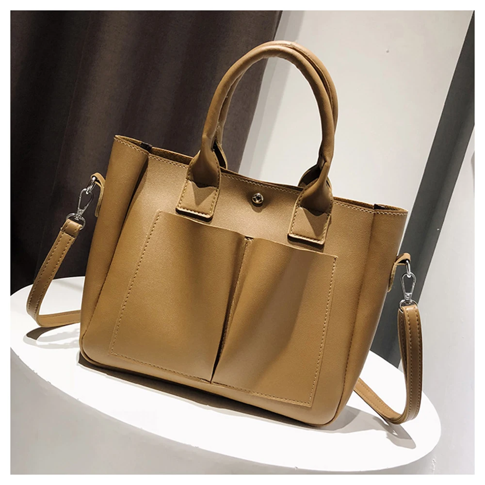 

S.IKRR Double Pocket PU Leather Crossbody Bags For Women 2020 Solid color Shoulder Handbags Female Branded Totes Lady Hand Bag