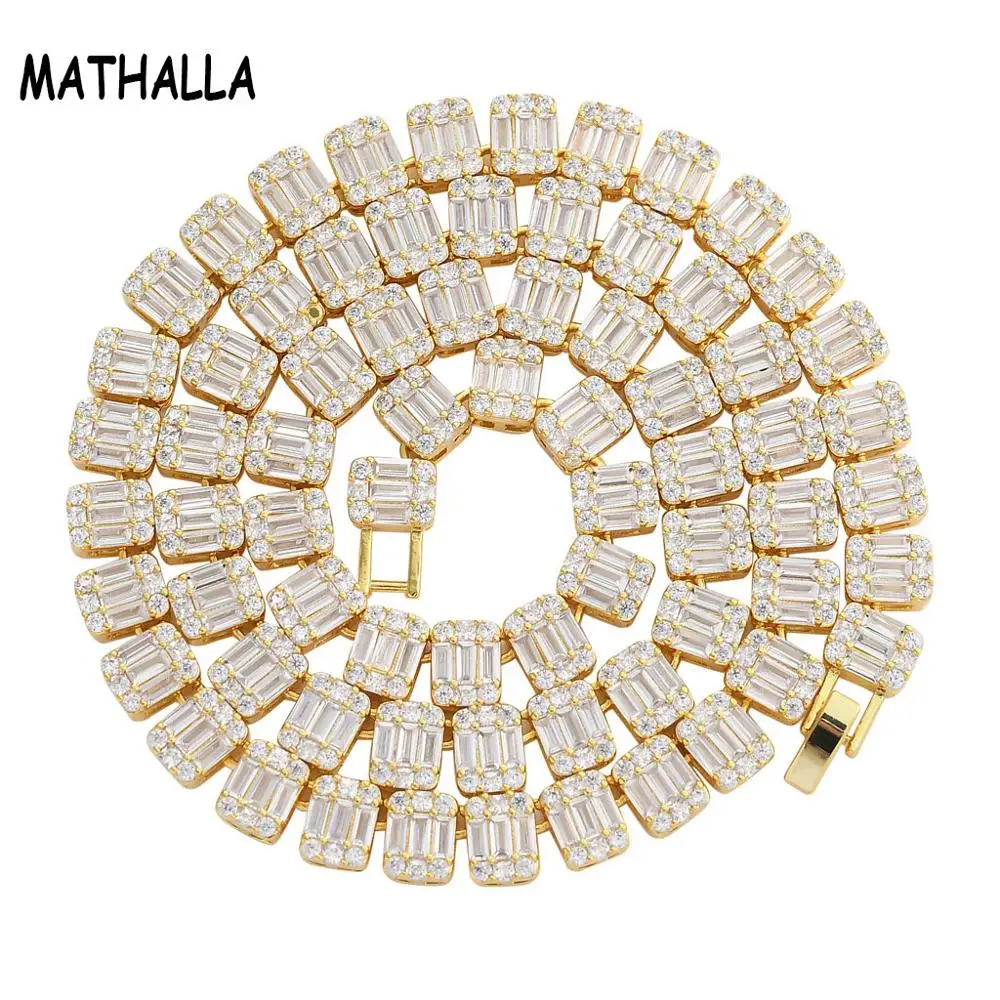 

MATHALLA 9 мм Bling Ladder квадратное циркониевое ожерелье в стиле хип-хоп ожерелье с подвеской из золота и серебра, цепочка для тенниса, ювелирные изделия для подарка
