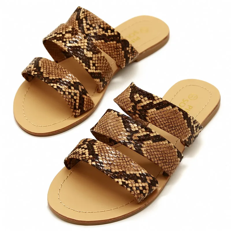 Сланцы женские из змеиной кожи сандалии на плоской подошве пикантные тапочки в