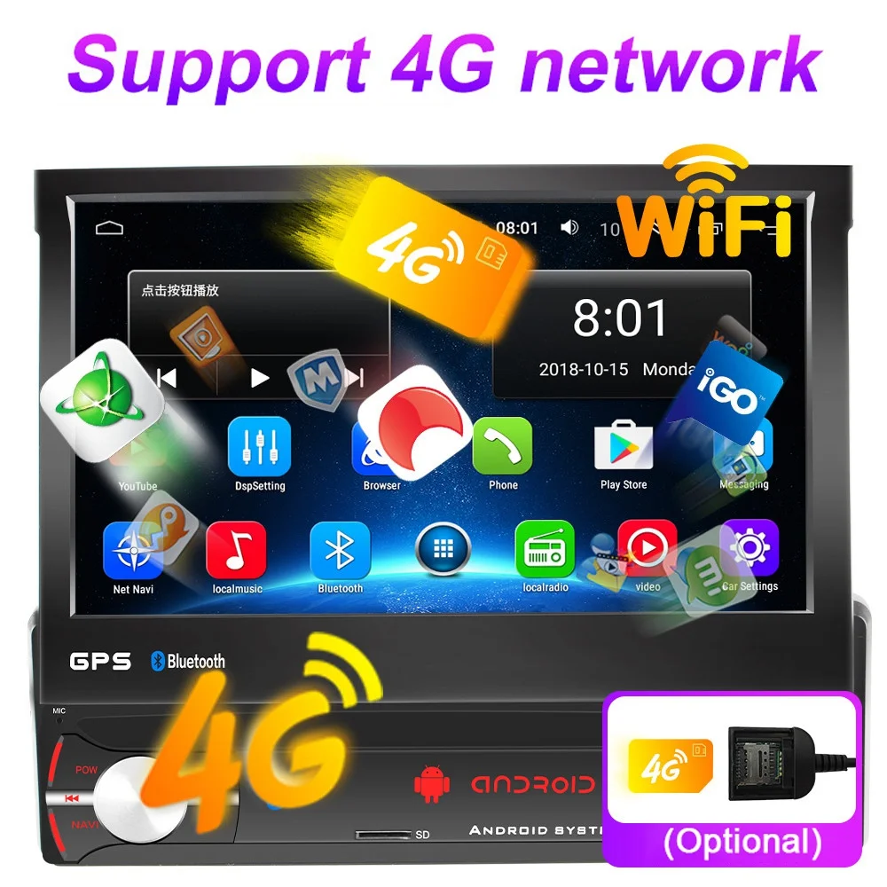 1 DIN Android 9 0 выдвижной складной автомобиль радио GPS Wi Fi плеер 7 дюймовый