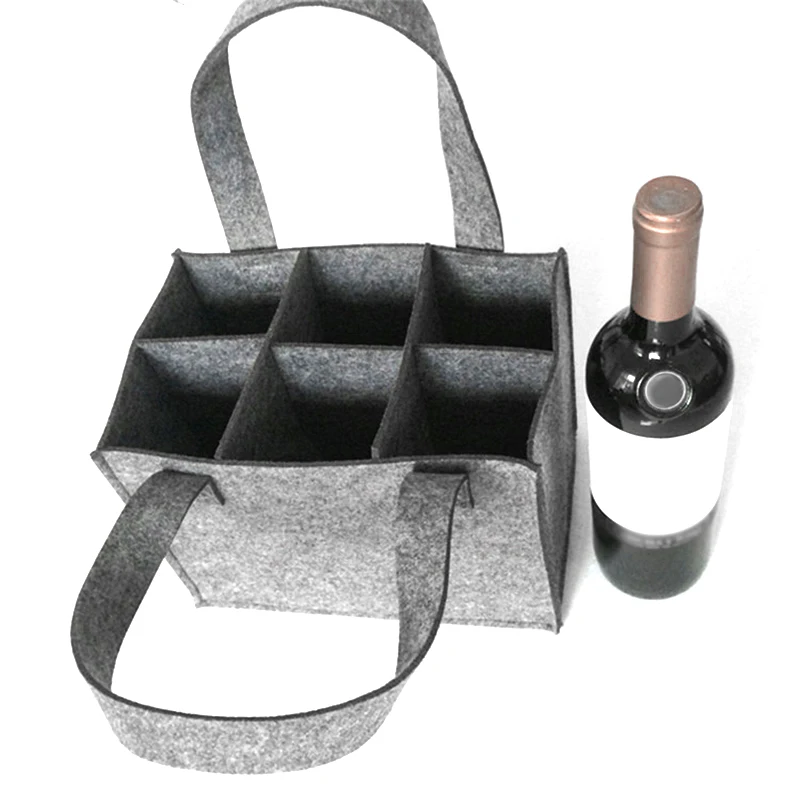 

1pc Wine Handbag Storage Bag Felt 25*18*16cm 6-Grid Beer Wine Protective Handbag Storage Bag For Wedding Party Camping