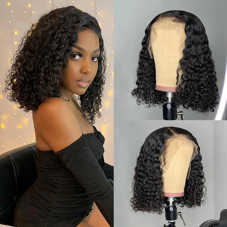 

Short Wig 13x4 Lace Front Pre Plucked HD Human Hair Wigs For Women Natural Transparent Deep Curly Wave 4x4 Closure Bob Glueless