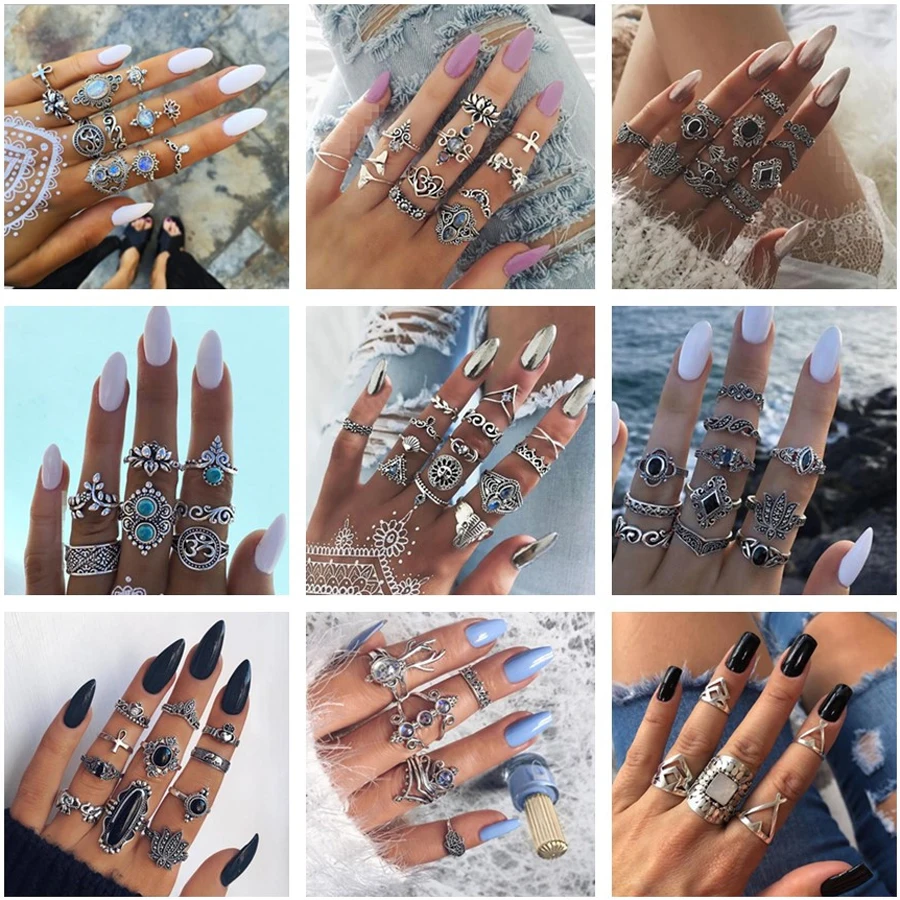 Docona античное серебро Цвет лотоса кольца со слонами для женщин в богемном стиле с