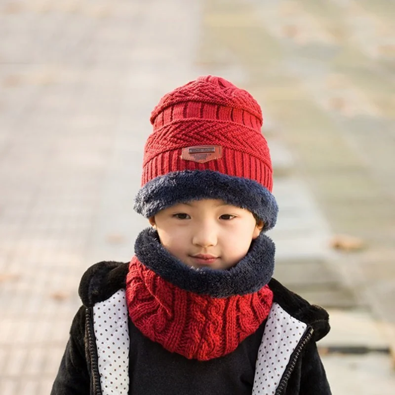 

SL-Baby Boys Girls Winter Warmer Scarf Hat Infant Thick Cotton Collar Scarves Neckerchiefs Headwear Set