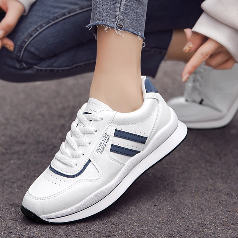 

2021 New Fashion Women Shoes School Breathable Leather Comfortable Women's Sneakers Outdoor Walking Women's Platform Shoes White