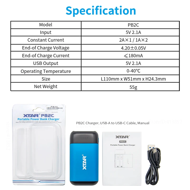 xtar portable charger 18650 power bank battery charger for 18650 rechargable battery pb2c usb c charger 5v 2 1a powerd adapter free global shipping