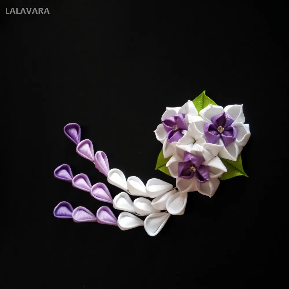 LALAVARA 2 шт. на заказ ленты Сакура шпильки для волос Свадебные аксессуары для женщин девочек японский цветок kanzashi