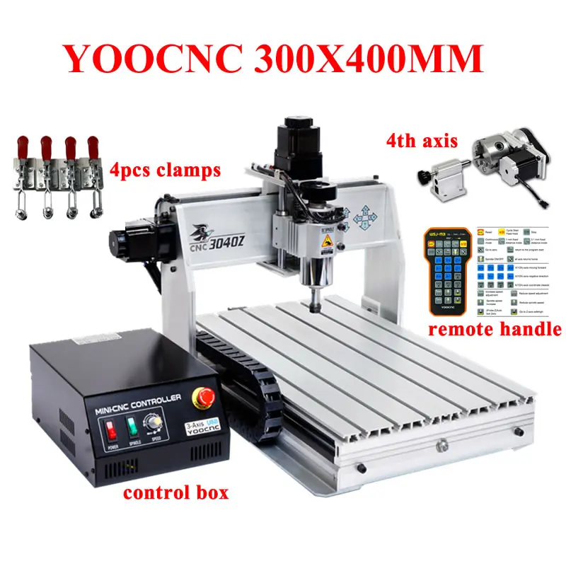 YOOCNC 3040Z маршрутизатор 300x400 мм фрезерный станок для гравировки по дереву 4 оси 4030 USB