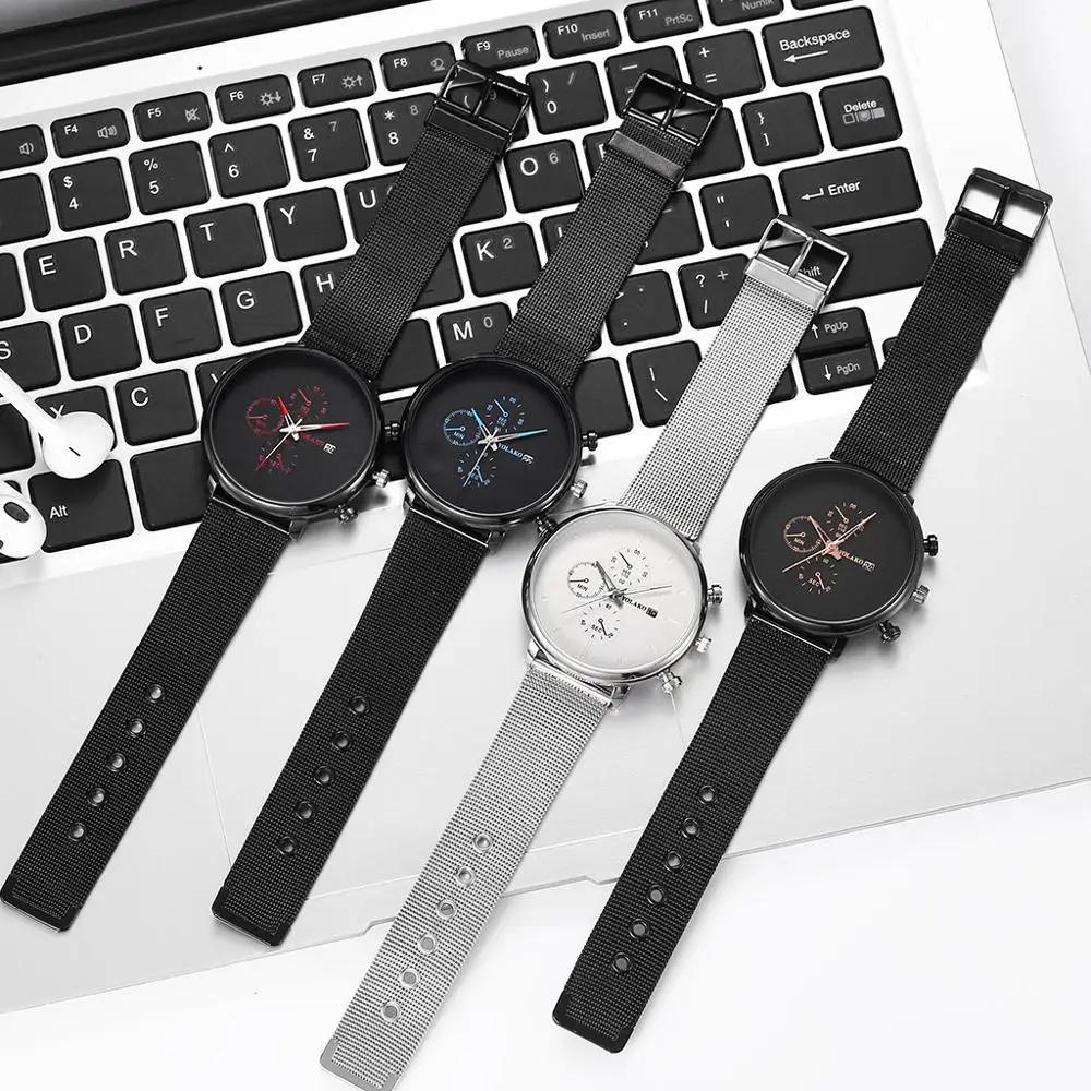 

YOLAKO Brand Fashion Men's Watches Steel Mesh Band 3 Eyes Auto Date Watch Men Clock Casual Sport Gift relogio masculino reloj