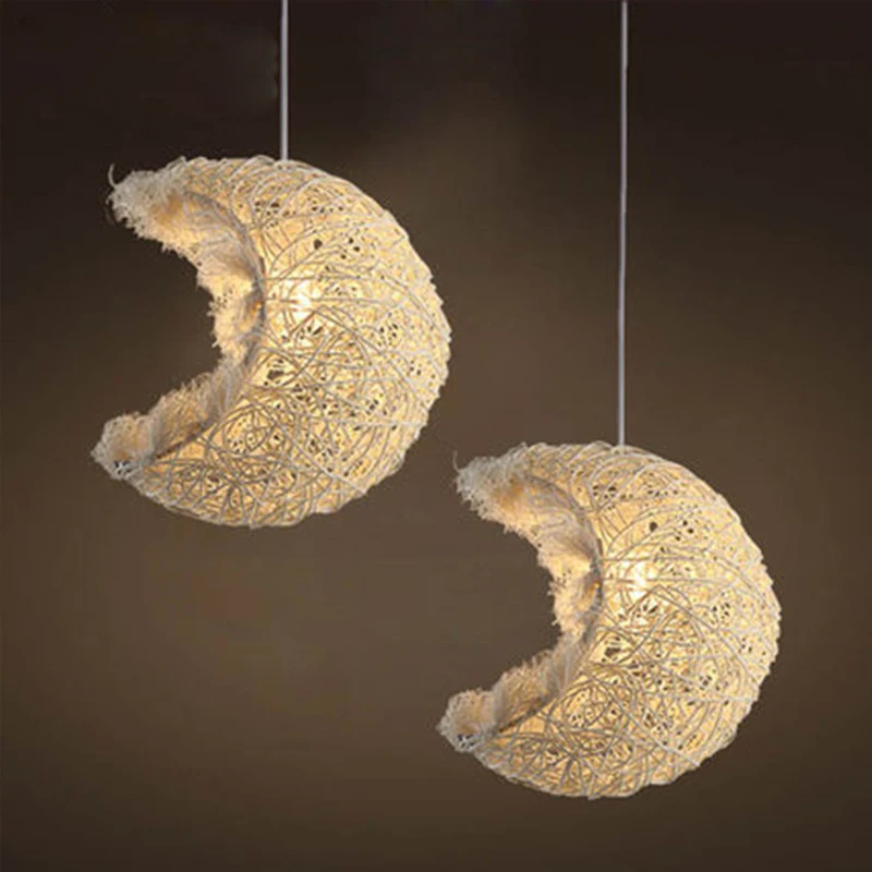 Подвесной светильник Moon из ротанга в скандинавском стиле плетеная деревянная