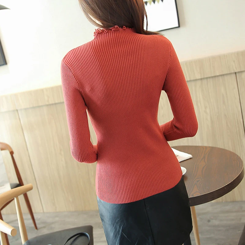 Новинка зимняя одежда однотонная Водолазка с длинным рукавом женские свитера