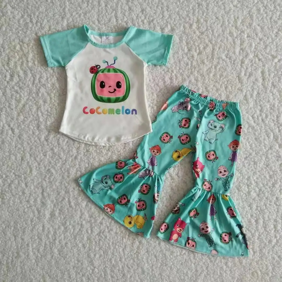 

RTS hot sale melon print baby outfits boutique children clothes toddler outfit girl