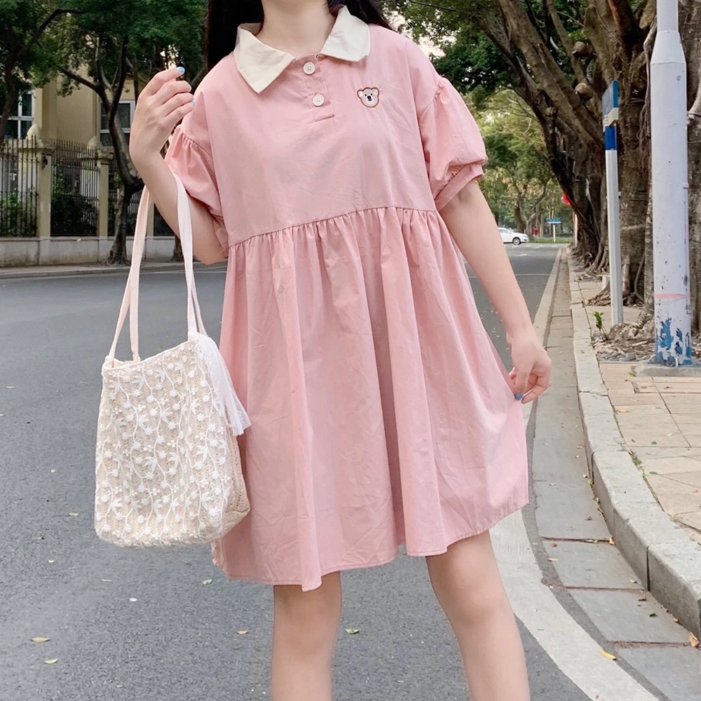 

Lolita Dresses For Women Summer Japanese Sweet College Style Short Sleeve Dress Cute Loose Bubble Sleeve Dress